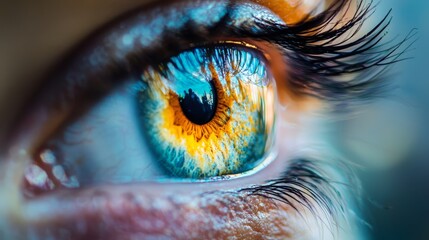 Wall Mural -  Close-up of a blue-yellow iris in a person's eye