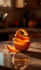 Poster - apple peels on wooden table