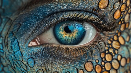 Poster -  A tight shot of an eye, adorned with a blue and yellow orbital pattern