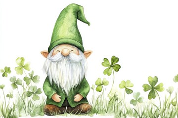 Happy St. Patrick's day. Cute Gnome. Watercolor, on a white background