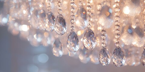 Sticker - Closeup of a crystal chandelier with light reflections.