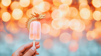 Wall Mural - Golden Dragon Popsicle with Bokeh Background.