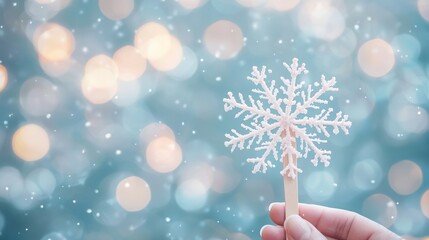 Poster - Snowflake in Hand with Bokeh Background.