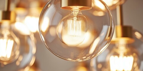 Canvas Print - Close-up of glowing light bulbs in a chandelier.