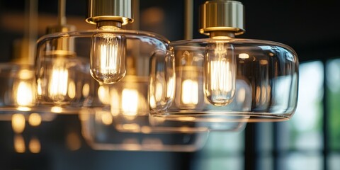 Poster - Glass light fixtures with glowing bulbs.