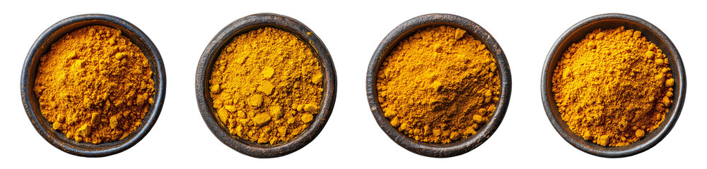 Tumeric powder in a bowl. Set PNG