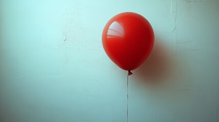 Poster - Red balloon against light blue wall, minimalist design. Simplicity and color contrast concept