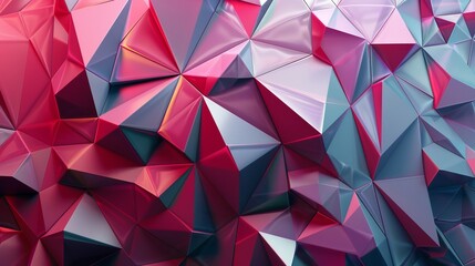 Wall Mural - geometric abstract design featuring vibrant red and blue three-dimensional shapes with sharp angles 
