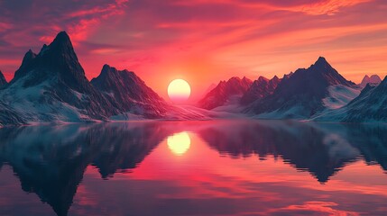 Poster - Serene Sunset over Snowy Mountains