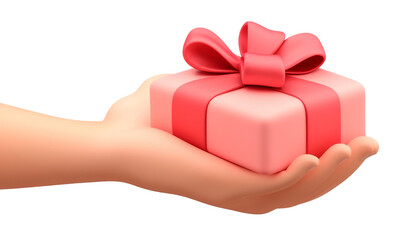 Wall Mural - hand holding red gift box 3d render icon isolated on transparent background cutout