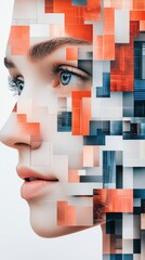 Sticker - A woman's face is made up of squares and triangles, AI