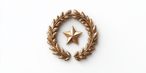 A detailed 3D rendering of a golden laurel wreath encircling a star, isolated on a clean white background, symbolizing success