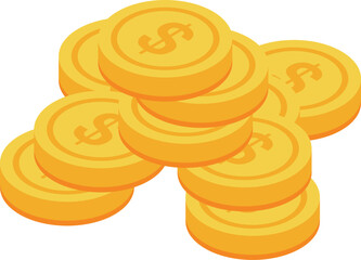 Poster - Stack of golden coins is laying on a white background, representing savings, wealth, and investment