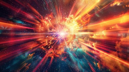 Wall Mural - explosive burst of colorful light emanating from a central point, creating a vivid cosmic atmosphere