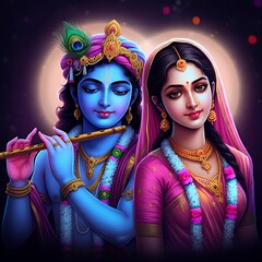 Canvas Print - Lord Krishna and Goddess Radha Portrait