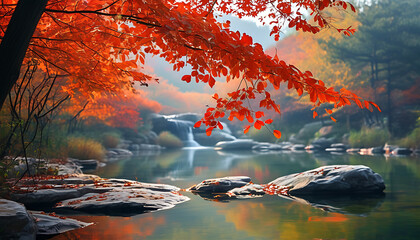 Wall Mural - Jinan Hongye Valley's autumn scenery is picturesque, natural beauty is breathtaking.