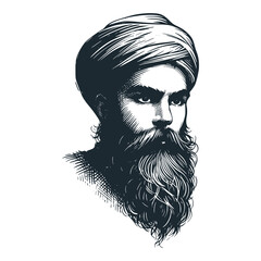 Poster - The Pakistani man. Black white vector logo illustration.
