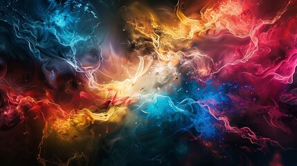 Wall Mural - vibrant abstract cosmic background with swirling colors of blue, orange, and pink resembling a galax