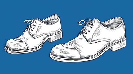 Wall Mural - Hand-drawn sketch of classic leather men's oxfords with laces.