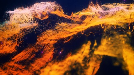Poster - Abstract moving futuristic landscape of particles and dots of energy magic with glow and blur effect, abstract background. Video 4k, motion design