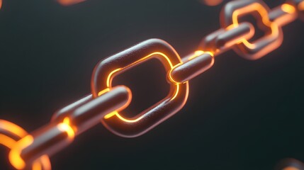 Wall Mural - Glowing Metal Chain Links Close Up Abstract Background