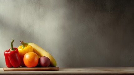 Poster - A wooden cutting board with a variety of fruits on it, AI