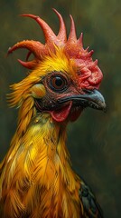 Poster - Close-Up Portrait of a Vibrant Rooster with Striking Feathers