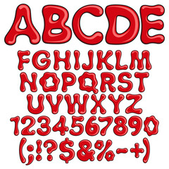 Aufkleber - Font, letters numbers and symbols of blood for halloween. Isolated vector objects on white background.