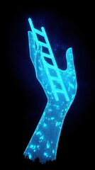 Poster - A futuristic hand reaching for holographic ladder, symbolizing aspiration and innovation