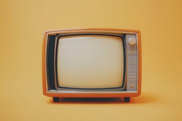 Vintage Orange Television on Bright Yellow Background