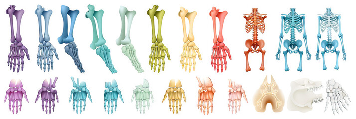 Wall Mural - Bone Basics: Different bone structures in various colors, highlighting their complex design.