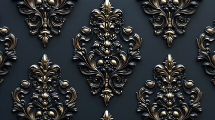 Canvas Print - Black and Gold Ornamental Pattern