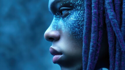 Canvas Print - A close up of a woman with dreadlocks and blue paint on her face, AI