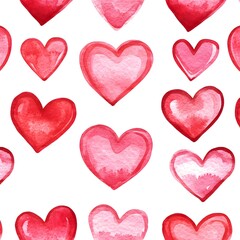 Sticker - Watercolor Red Hearts Seamless Pattern