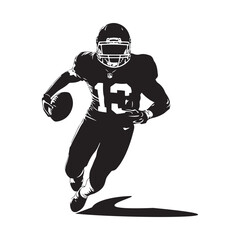 Wall Mural - Black Silhouette American Football Player Running Stock Vector isolated on white background