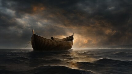 Canvas Print - Noah's ark at sea, a biblical scene