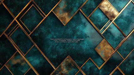 Luxurious green wallpaper with bold golden metallic patterns for modern design Background