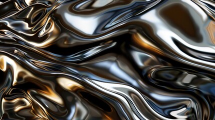 Wall Mural - abstract metallic texture flowing in waves with reflective surfaces in shades of silver and gold und