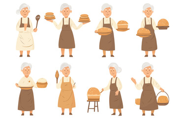 Wall Mural - Set of olf women baking