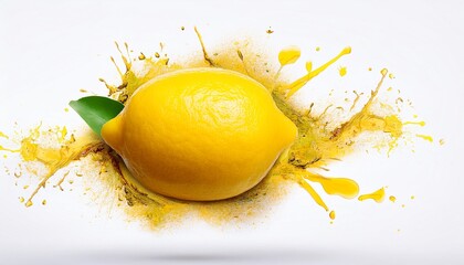 Wall Mural - surreal lemon isolated on a white background generative ai paint splatter explosion yellow graffiti lemon illustration