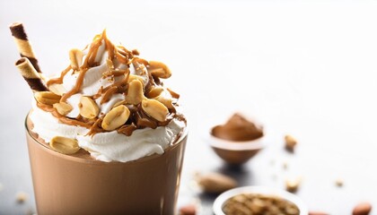 Sticker - creamy chocolate peanut butter milkshake with whipped cream and toppings generative ai