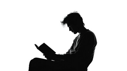 Poster - a man Reading Silhouette on white background