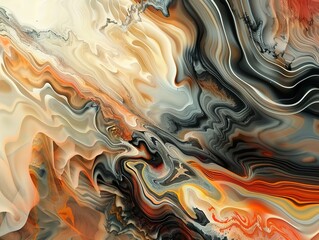 Wall Mural - Abstract background with swirling colors and patterns in shades of orange, brown, gray and white.