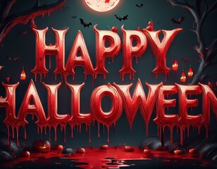 Happy halloween illustration, bloody red letters