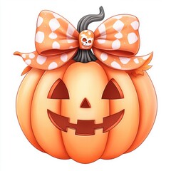 Wall Mural - Cute Halloween Pumpkin with Bow and Skull Design