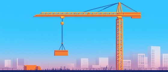 Colorful construction crane against a bright skyline. Ideal for concepts of building, engineering, and urban development.