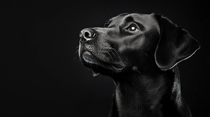 Poster - Dark black and white portrait of a dogs head on black background