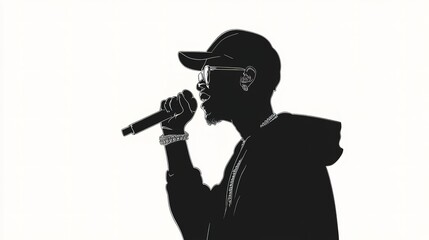 Poster - Hand drawn rapper silhouette illustration simple and minimal on white background 