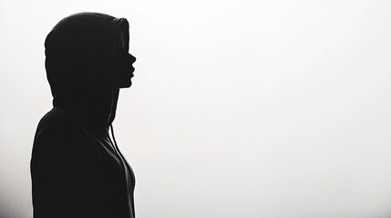 Canvas Print - silhouette of a woman with hoodie on white background