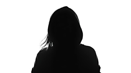 Wall Mural - silhouette of a woman with hoodie on white background 